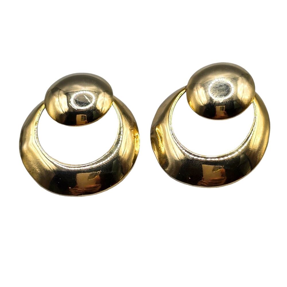 Pierced Chunky Dome Shaped Earrings Bold Round Top Open Work Design Gold Tone